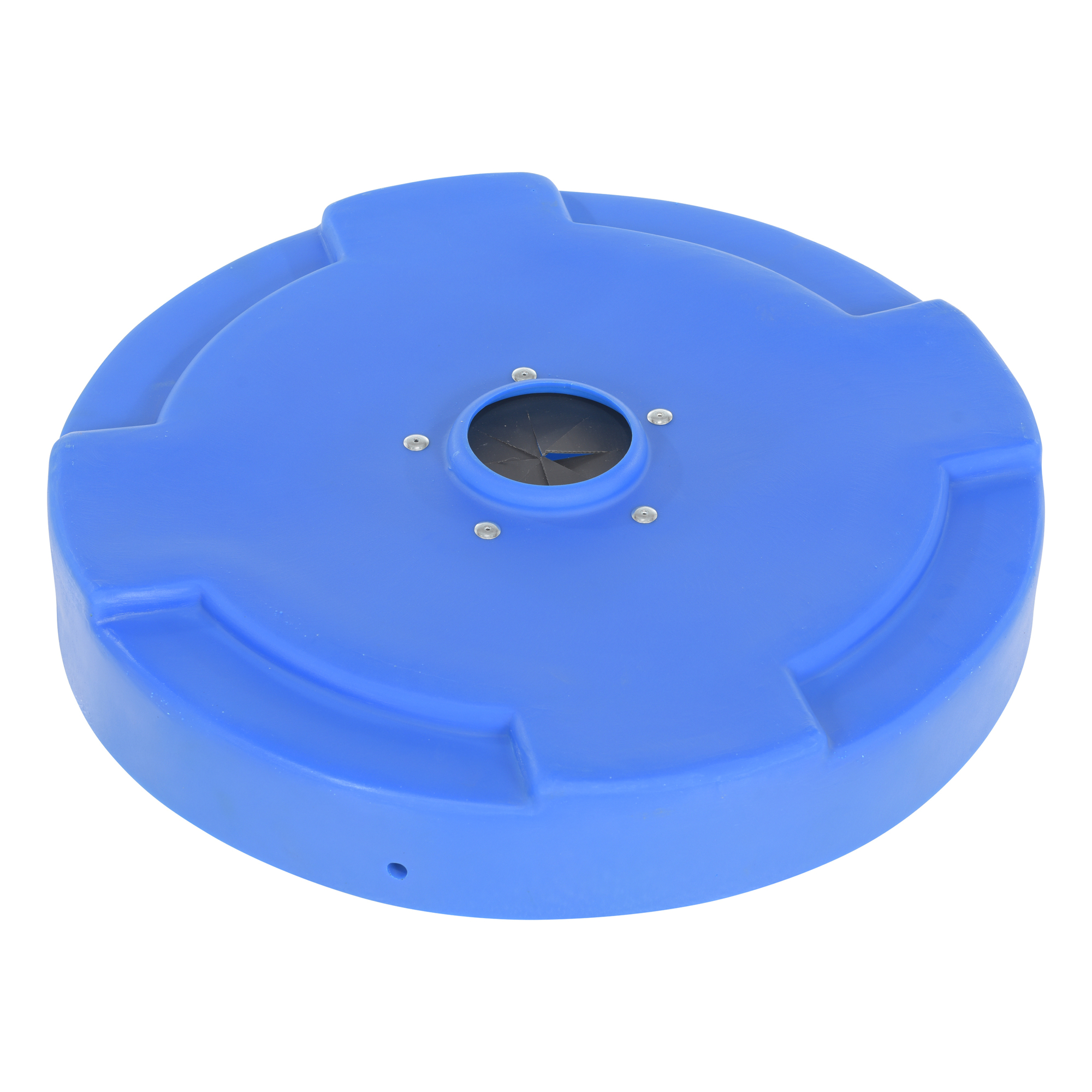 Vestil Low Density Polyethylene Drum Recycling Lid with Flaps Closed 55 Gallon Blue